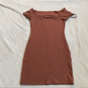 Mocha off the shoulder mini dress